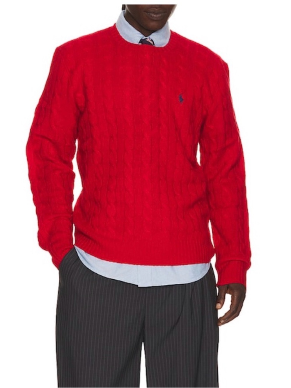 Polo Ralph Lauren Cable Knit Cotton Crew neck Sweater Pull Over Red Mens Large